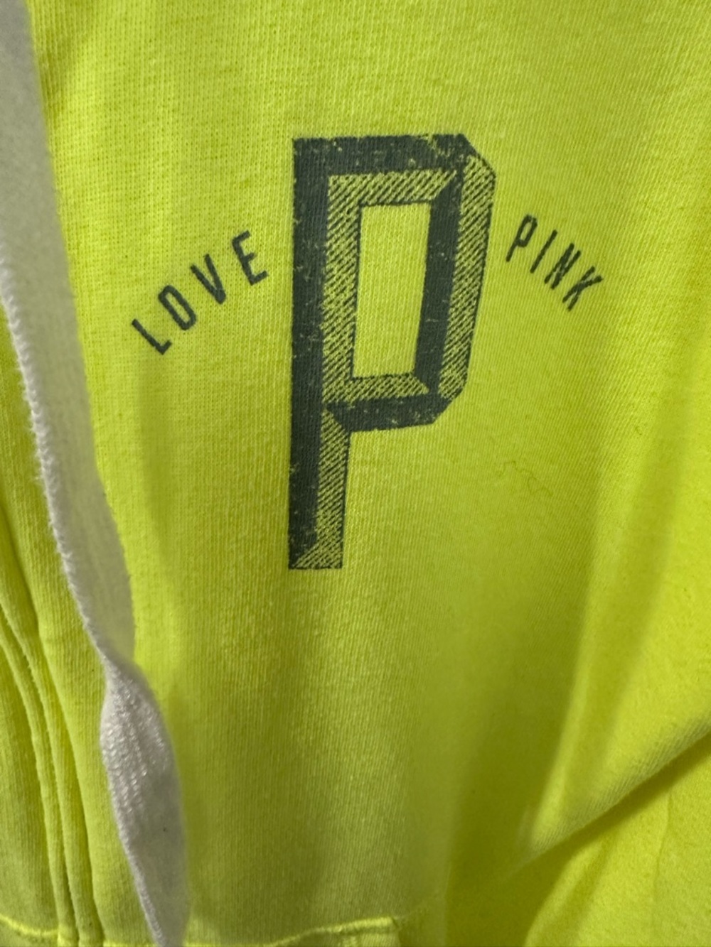 PINK Love PINK Neon Yellow Zip-Up Hoodie Victoria’s Secret Vintage Size Medium - Picture 3 of 6